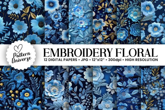 Blue Embroidery Flowers Digital Papers Review