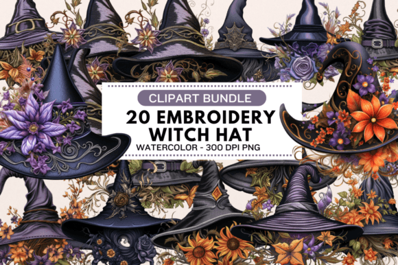 FREE Embroidery Witch Hat Clipart Bundle