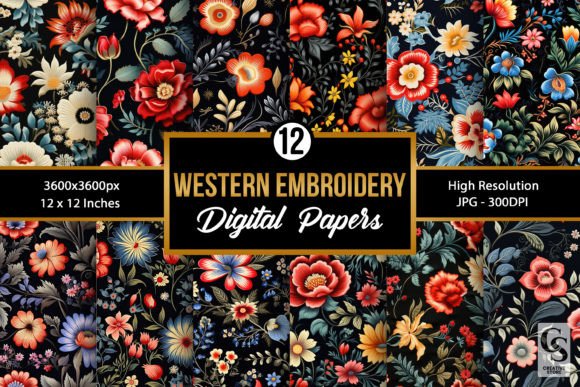 Western Embroidery Flowers Digital Paper Review